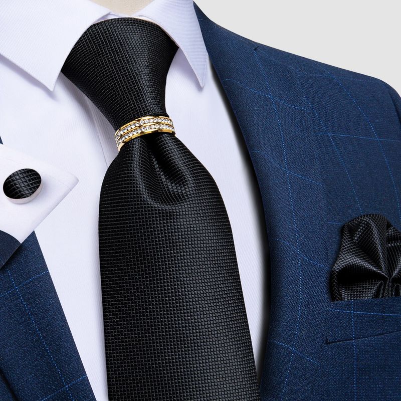 SN SONEC - Corbata Hombre Seda En Caja Anillo Dorado Paño Colleras Set Pack