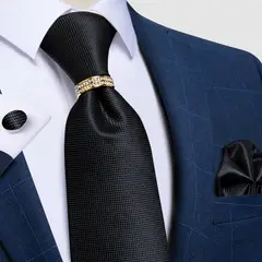 SN SONEC - Corbata Hombre Seda En Caja Anillo Dorado Paño Colleras Set Pack