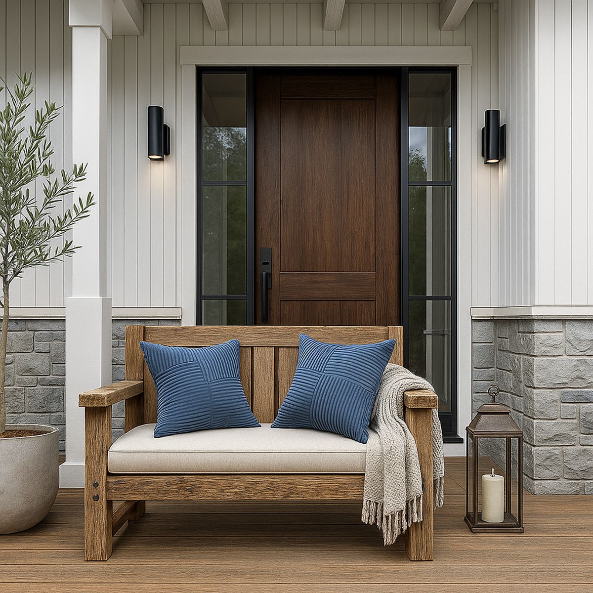 GENERICO - Pack 2 Fundas De Cojín 45x45 Azul Estilo Acanalado