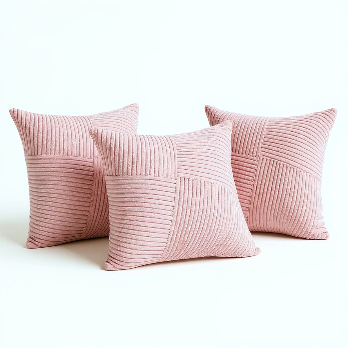 GENERICO - Pack de 3 Fundas De Cojín Textura Suave Acanalada Rosa