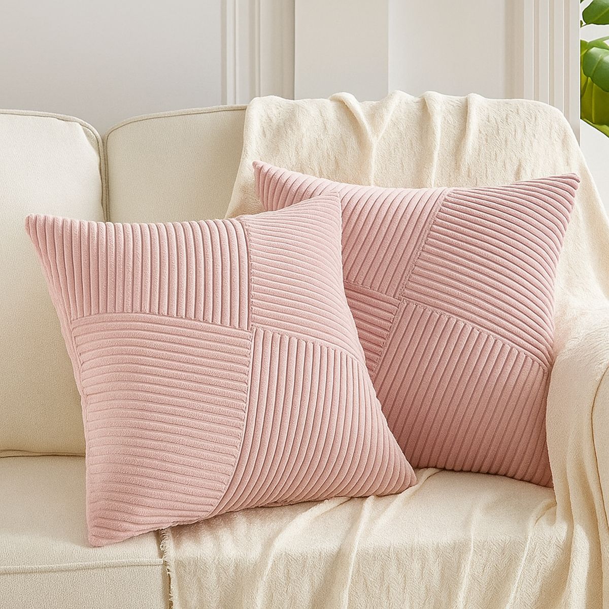 GENERICO - Pack 2 Fundas De Cojín 45x45 Rosa Estilo Acanalado