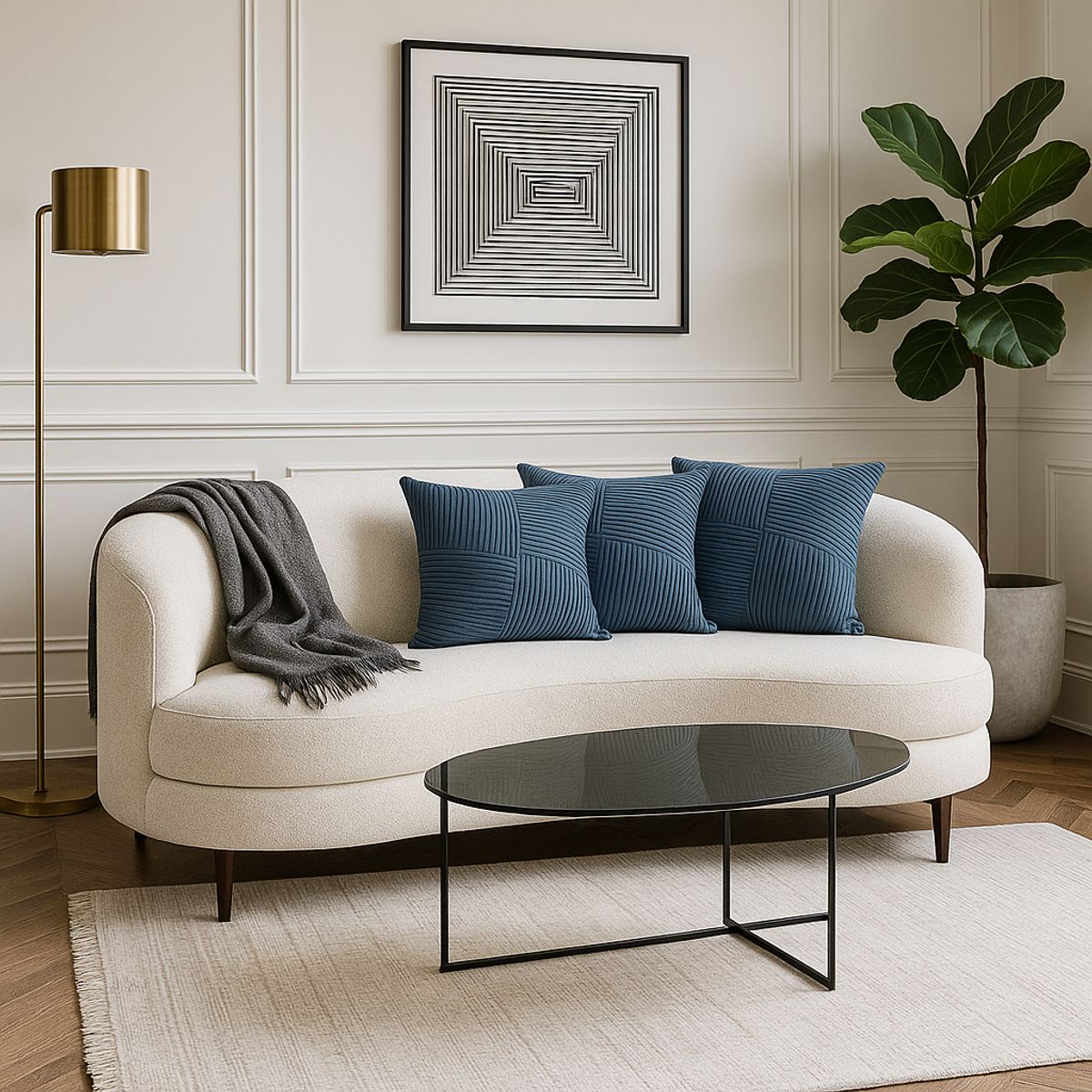 GENERICO - Pack de 3 Fundas De Cojín Diseño Acanalada Lineas Azul