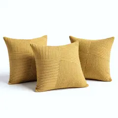 GENERICO - Pack de 3 Fundas Para Cojín Modelo Acanalado Lineas Mostaza 45x45