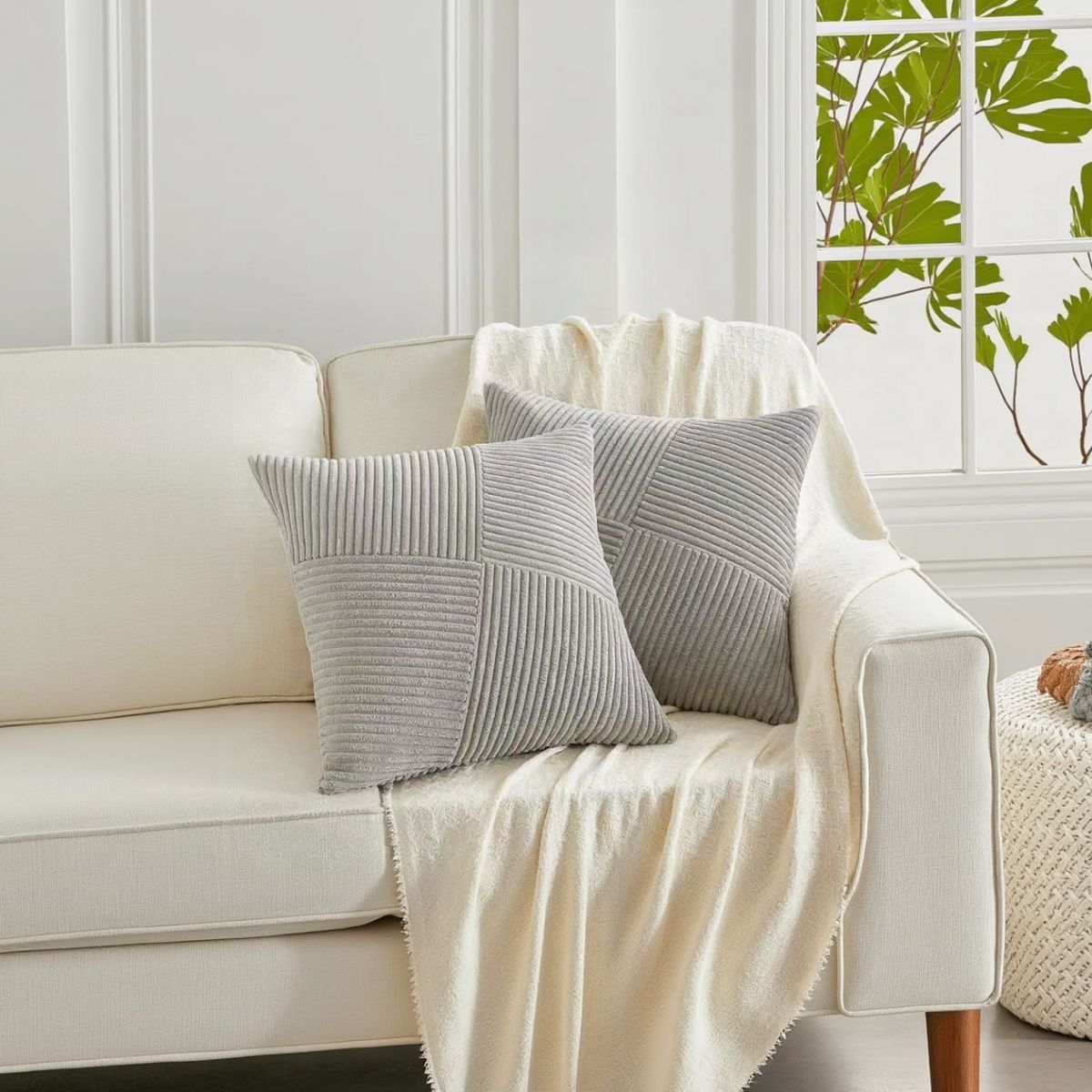 GENERICO - Pack 2 Fundas De Cojín 45x45 Gris Estilo Acanalado