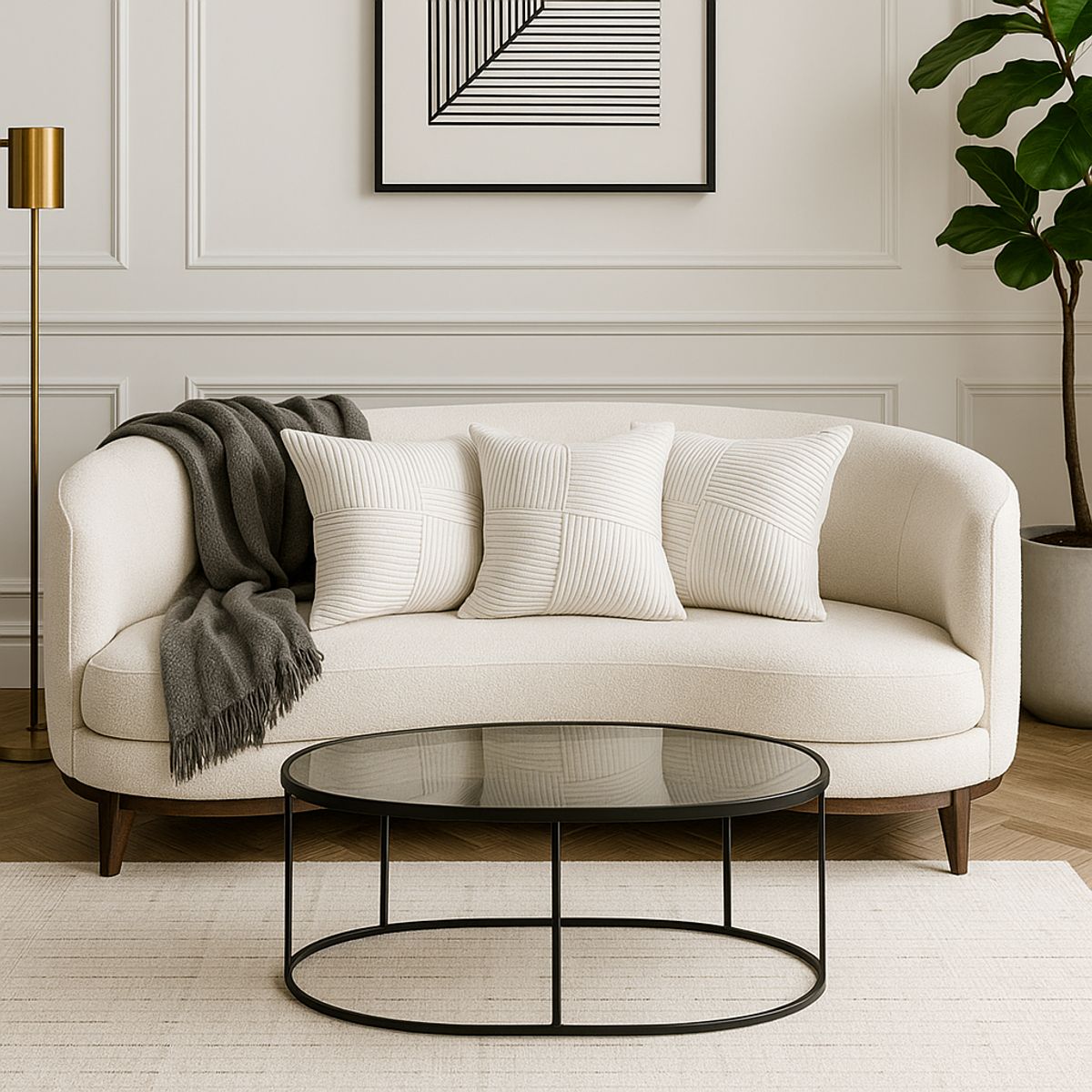 GENERICO - Pack de 3 Fundas Para Cojín Modelo Acanalado Lineas Blanco Marfil 45x45