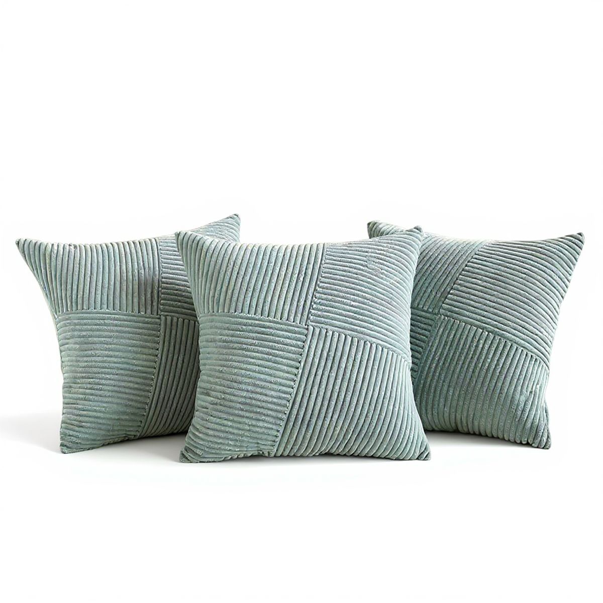 GENERICO - Pack de 3 Fundas De Cojín Diseño Acanalada Lineas Turquesa