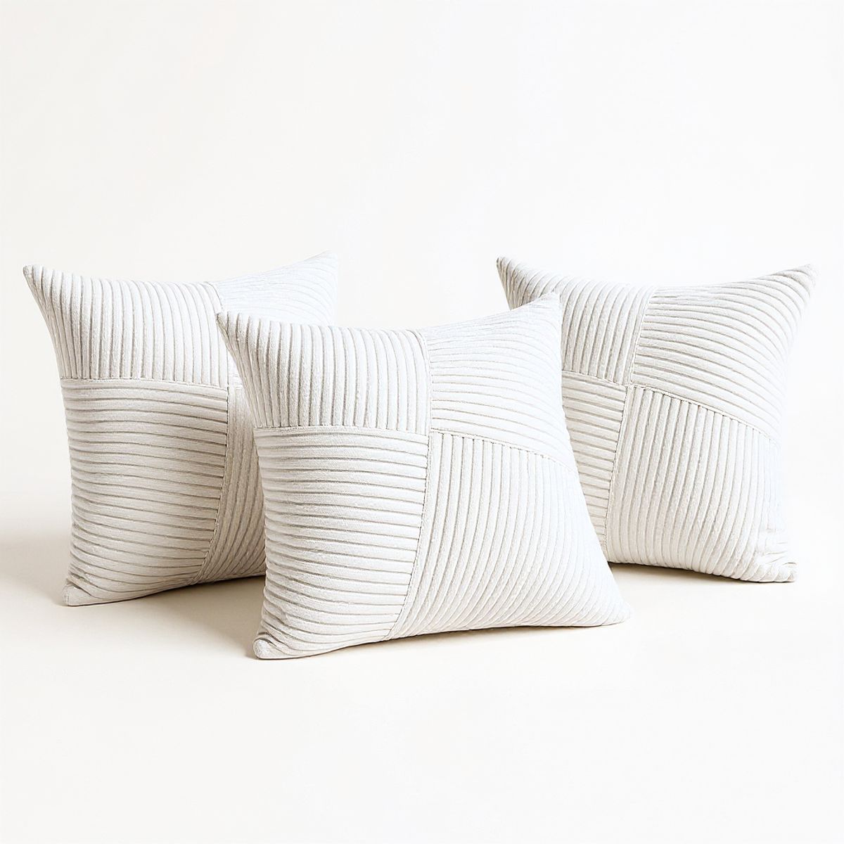 GENERICO - Pack de 3 Fundas De Cojín Textura Suave Acanalada Blanco Marfil