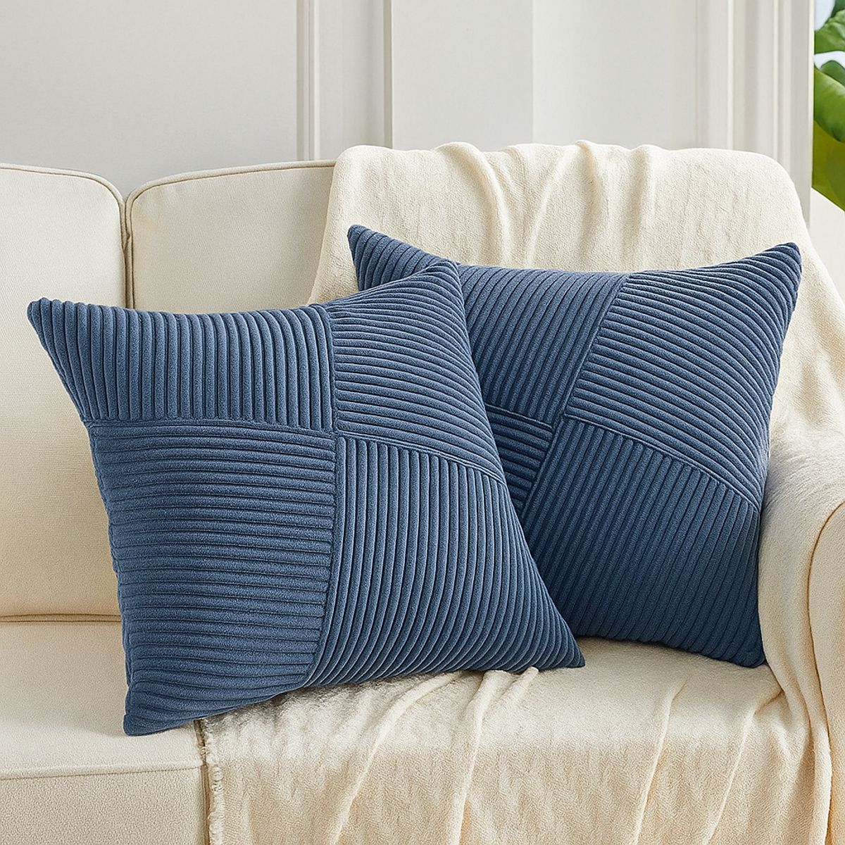 GENERICO - Pack 2 Fundas De Cojín Textura Acanalada Azul