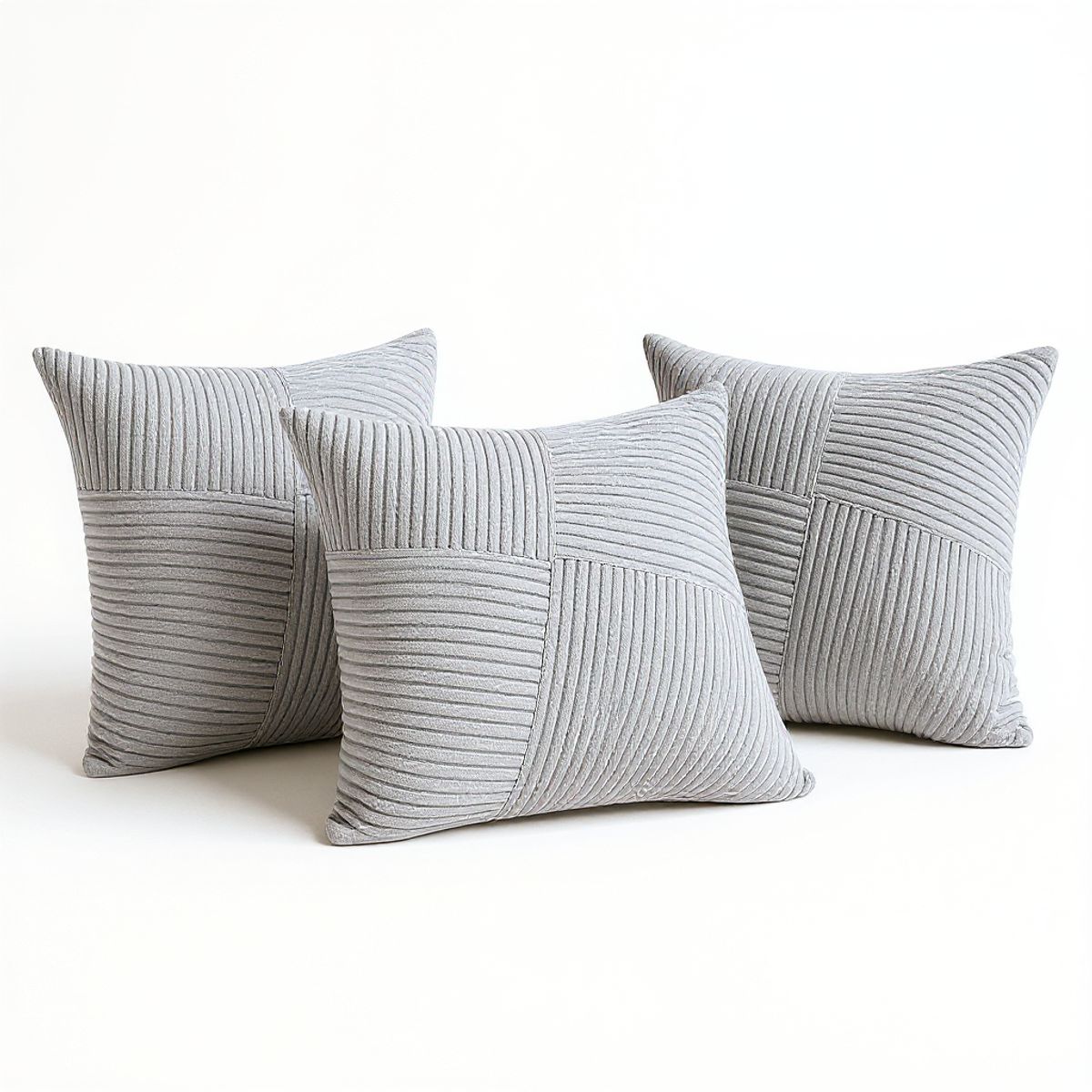 GENERICO - Pack de 3 Fundas De Cojín Textura Suave Acanalada Gris