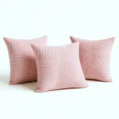 GENERICO - Pack de 3 Fundas De Cojín Textura Suave Acanalada Rosa