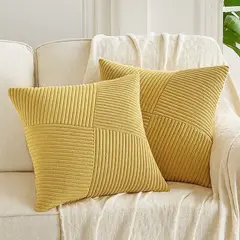 GENERICO - Pack 2 Fundas Para Cojin Color Mostaza Modelo Acanalado