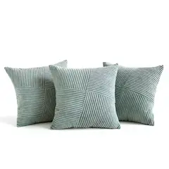 GENERICO - Pack de 3 Fundas De Cojín Diseño Acanalada Lineas Turquesa