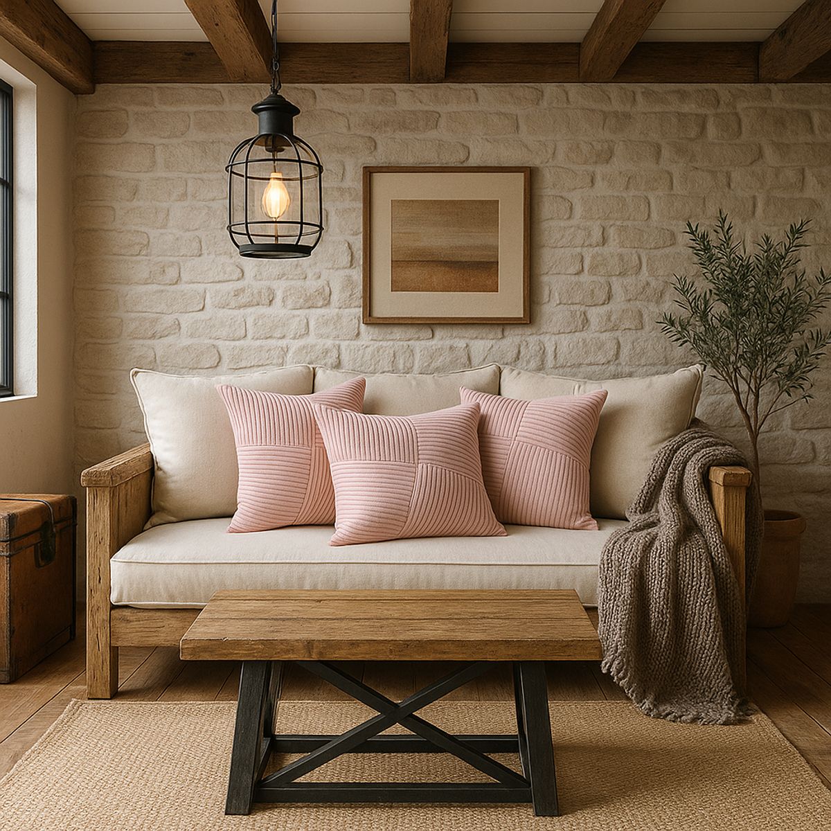 GENERICO - Pack de 3 Fundas De Cojín Diseño Acanalada Lineas Rosa