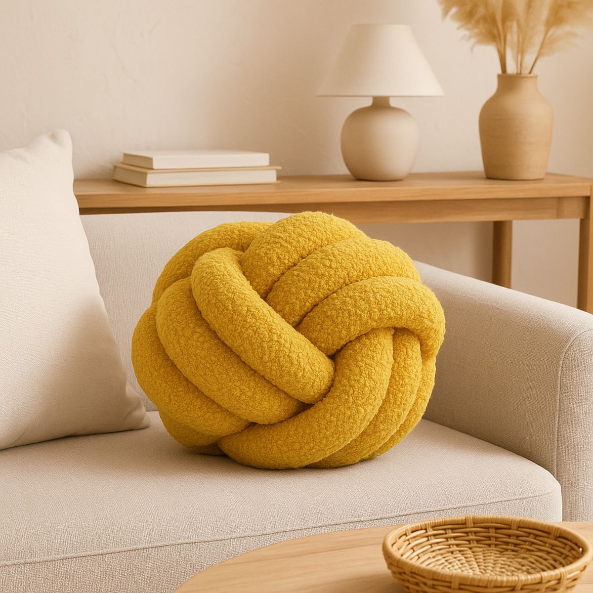 Cojín Nudo Amarillo Decorativo y Sofisticado para Hogar, marca GENERICO - Foto 2