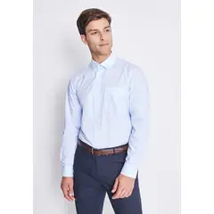 MAVIANNI - Camisa Formal Básica Lisa Regular Poplin Celeste