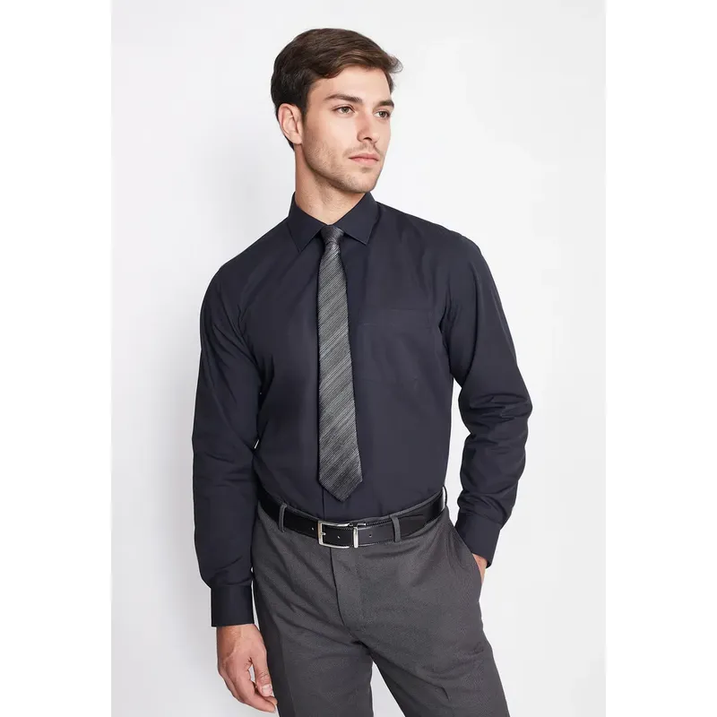 MAVIANNI - Camisa Formal Básica Lisa Regular Poplin Negro