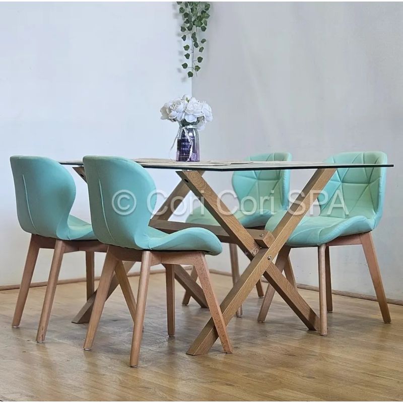 CORI CORI - Comedor Medlock 120x80cms + 4 Sillas Mariposa Ecocuero Wood Menta