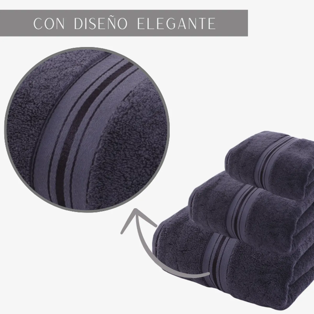 GARSIL - Pack 3 Toallas Cuerpo Mano Y Cara 100% Algodon Gris Oscuro