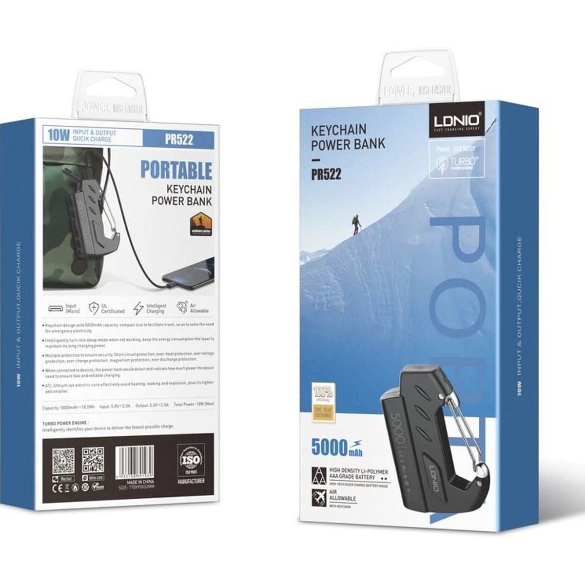LDNIO - Power Bank Portátil 5000mAh LDNIO PR522 Tipo Llavero con Gancho Integrado