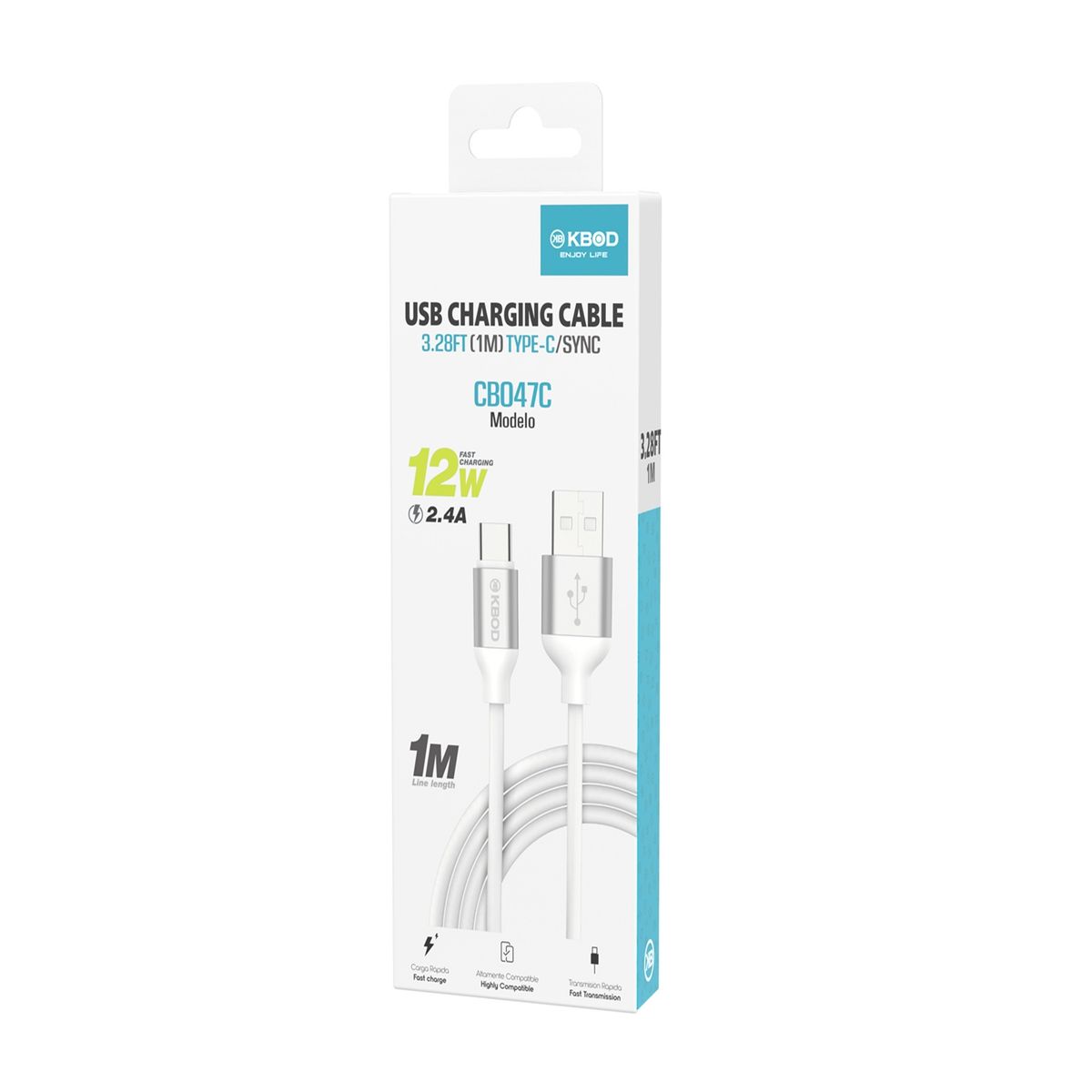 KBOD - Cable Para Carga y Datos Usb Tipo C Kbod Cbo47 1 Metro 12W Blanco