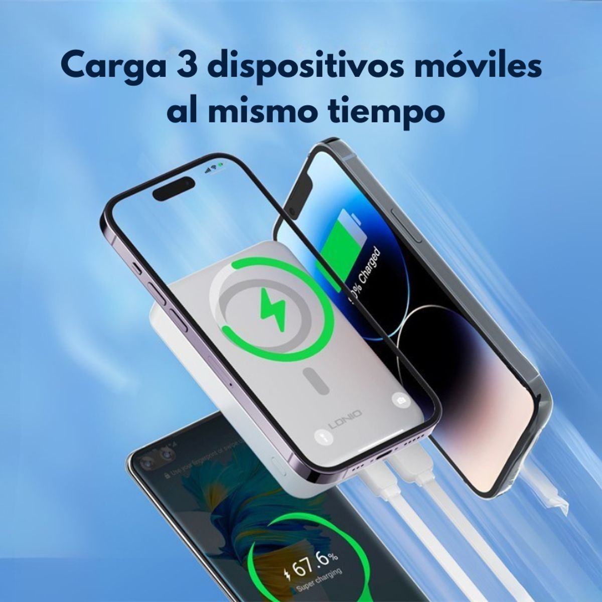 LDNIO - Power Bank Magnético 10000mAh con Carga Inalámbrica 15W y Soporte LDNIO PQ16