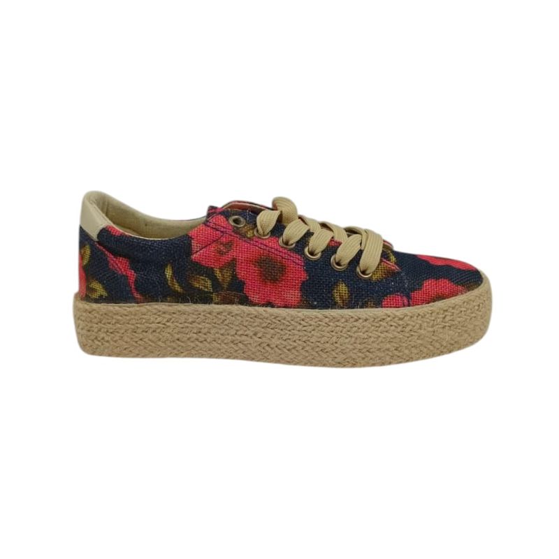 HERIEL - Zapatilla Roja Flores Plataforma