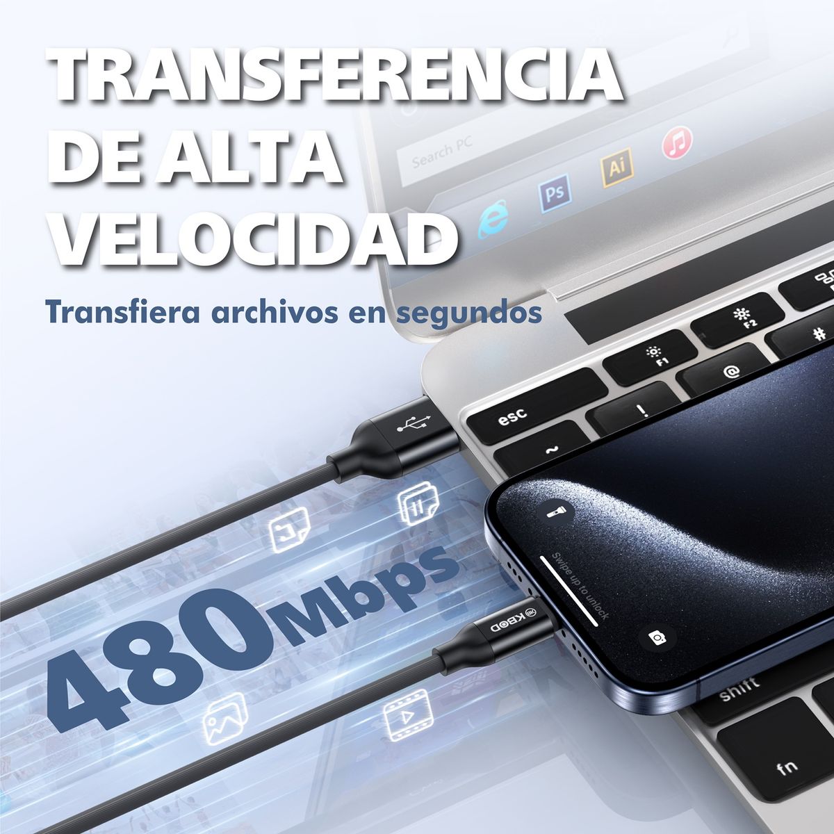 KBOD - Cable Para Carga y Datos Usb Para IP Kbod Cbo47 1 Metro 10W Fucsia
