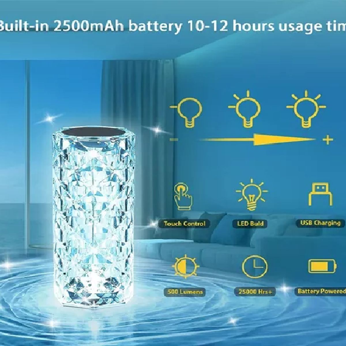 GENERICO - Lámpara Velador Adorno De Cristal Rosa Diamante Tactil Usb