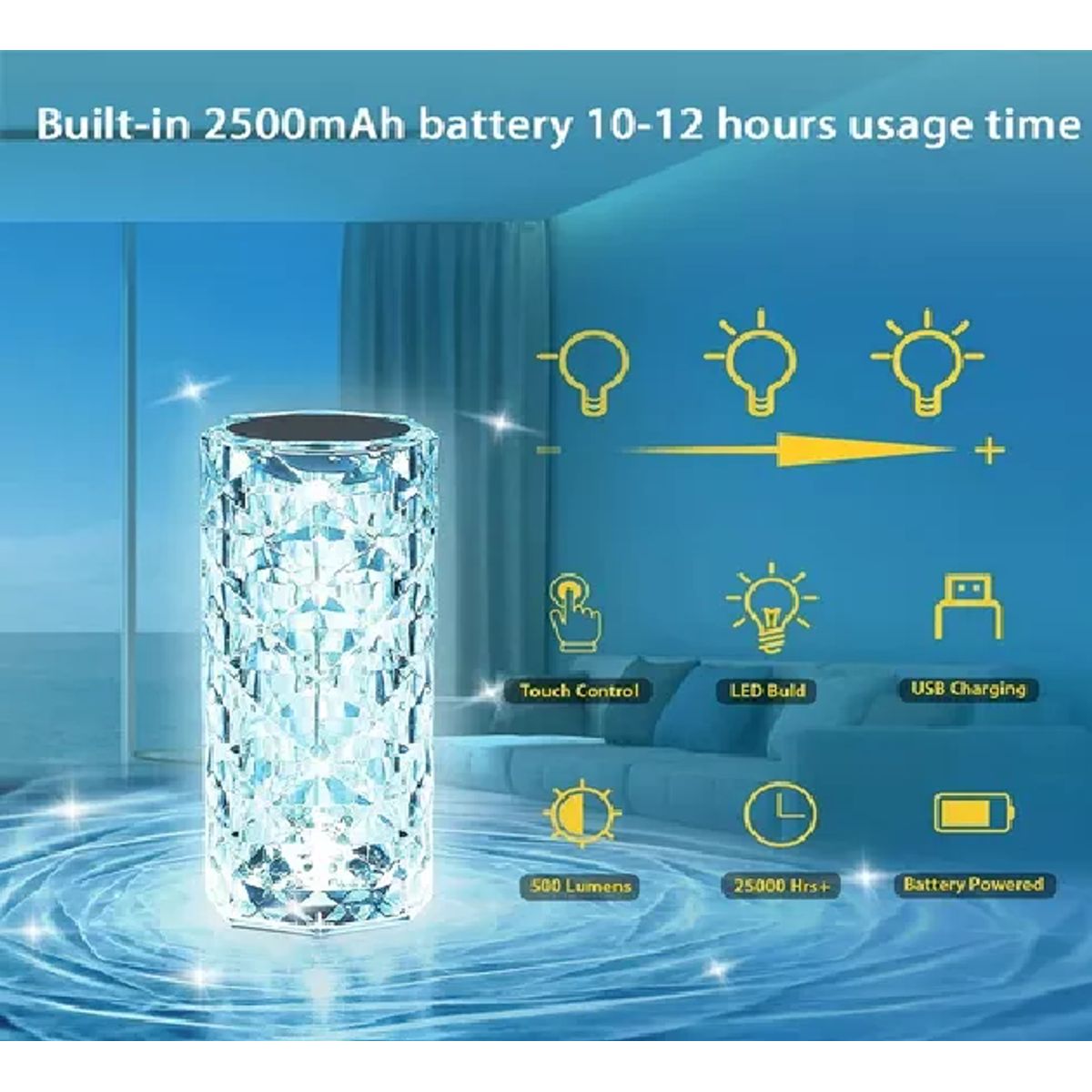 GENERICO - Lámpara Velador Adorno De Cristal Rosa Diamante Tactil Usb