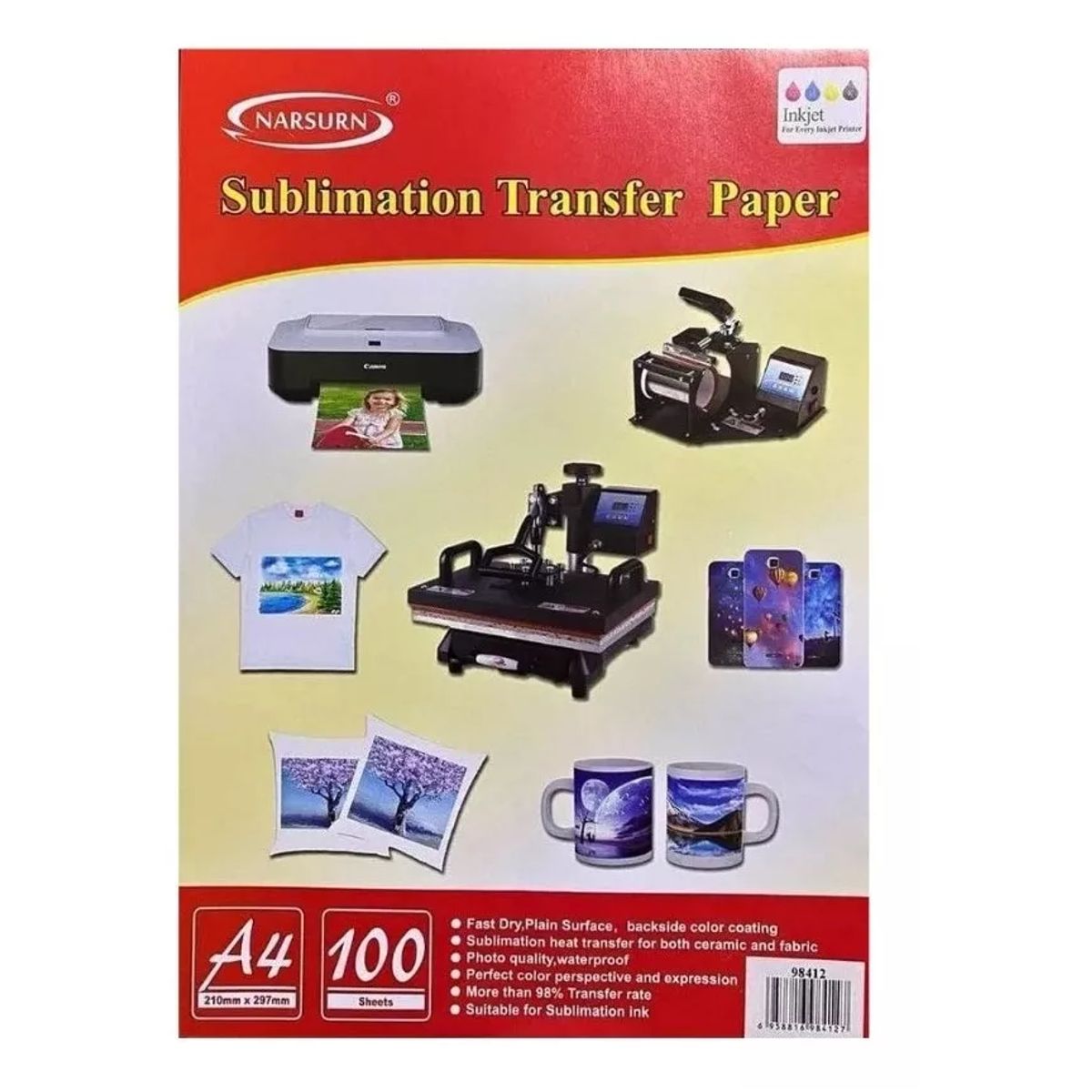 CARIBEE - 100 Hojas Papel Sublimar A4 Papel Transfer
