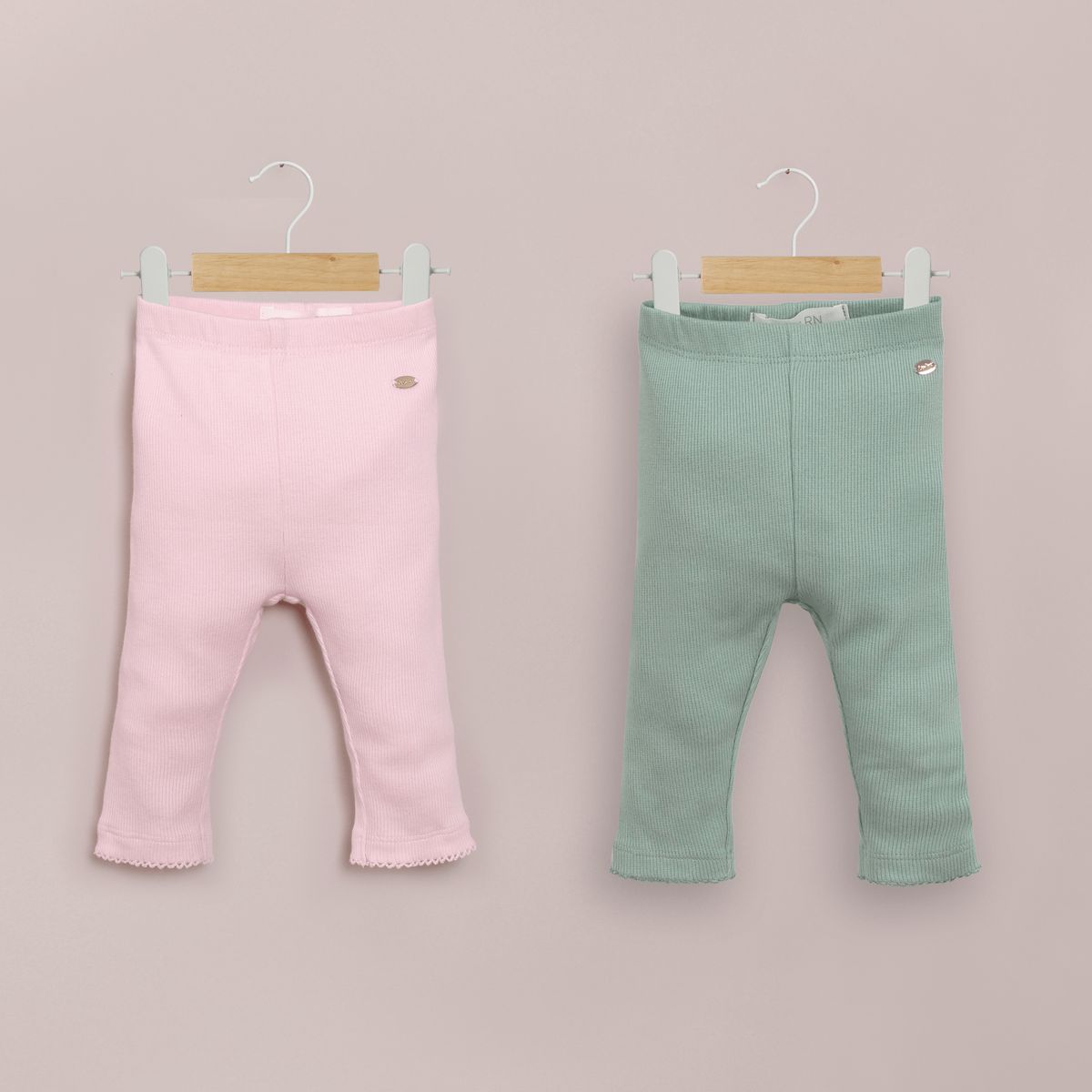 OPALINE - Pack 2 calzas verde menta y rosada de niña 40570