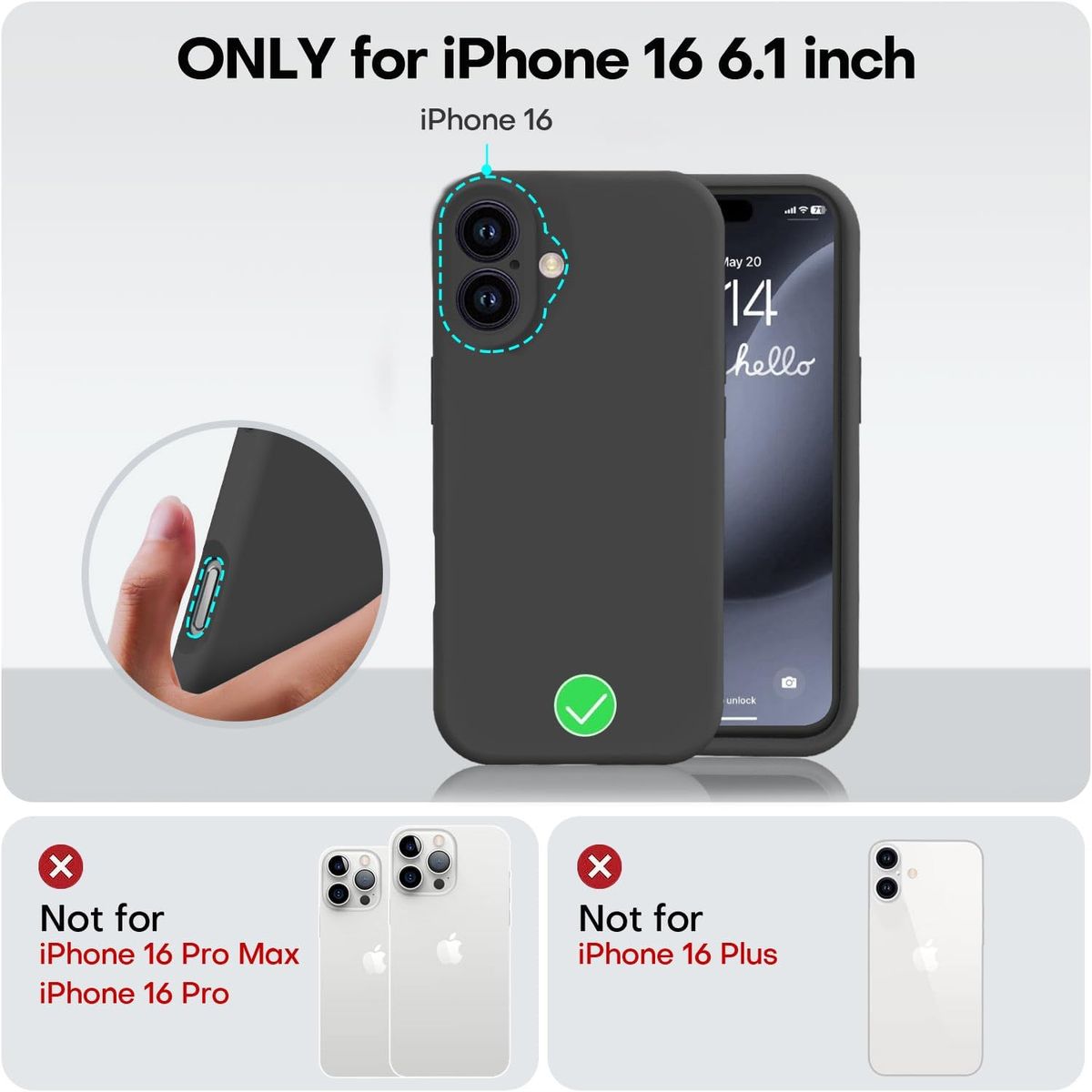 GENERICO - Carcasa Para iPhone 16 Silicona Negro