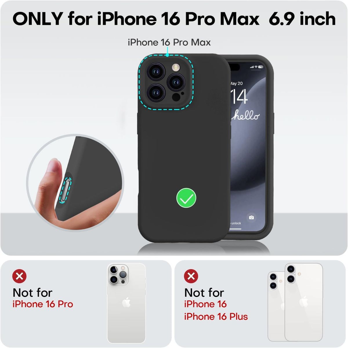 GENERICO - Carcasa Para iPhone 16 Pro Max Silicona Negro