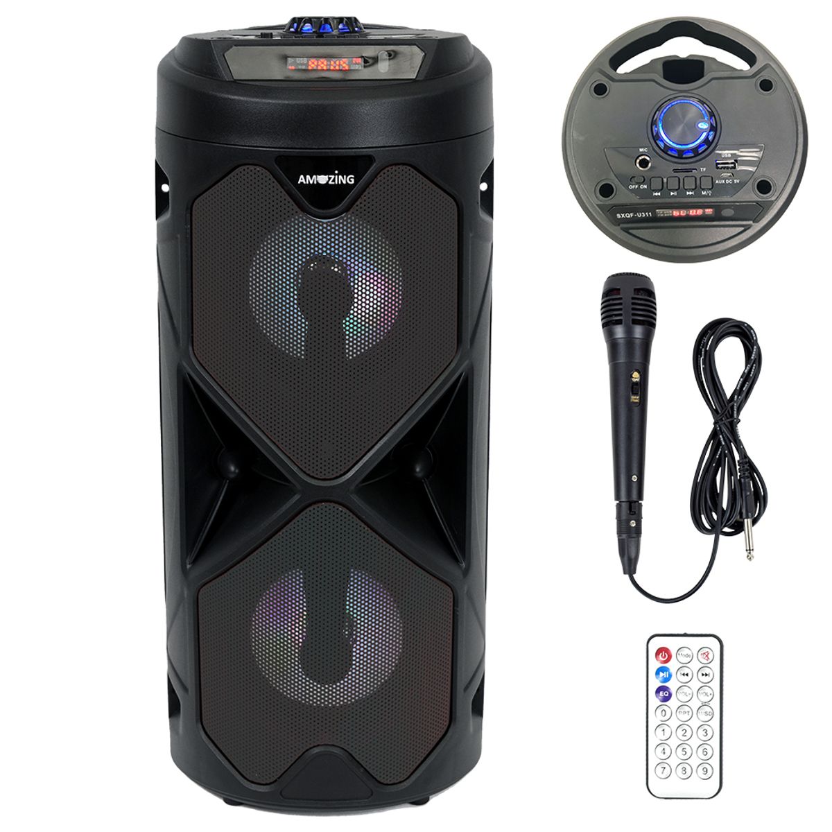 AMAZING - Parlante Bluetooth Karaoke BIG PRO 500 con Micrófono - Radio FM, USB, AUX, Recargable