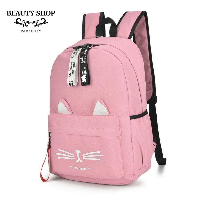 CARIBEE - Bolso Mochila grande Rosado para mujer diseño de gatitos