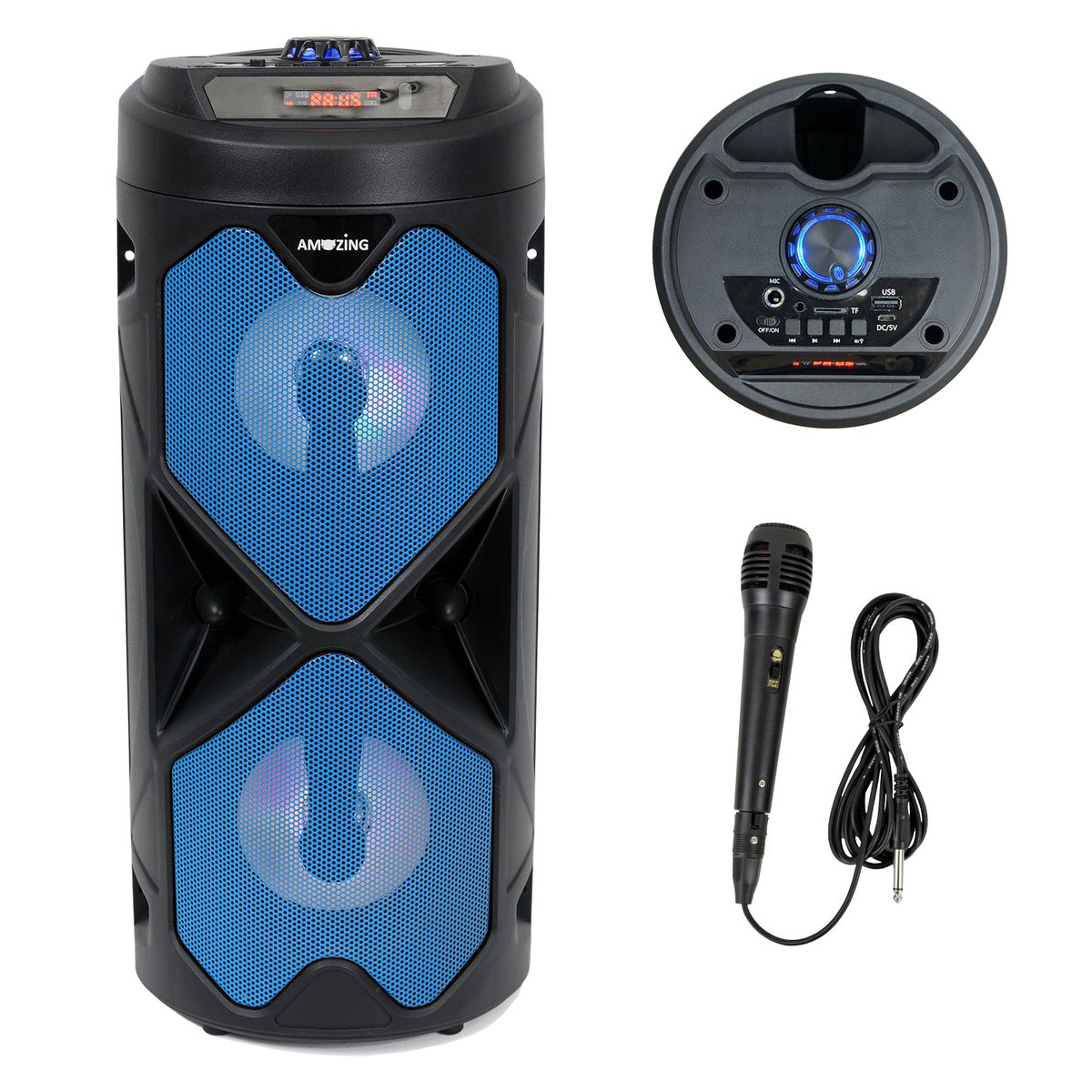 AMAZING - Parlante Bluetooth Karaoke BIG PRO 500 con Micrófono - Radio FM, USB, AUX, Azul