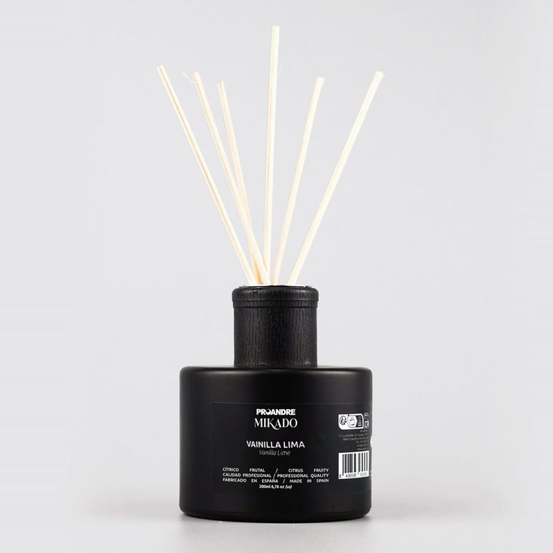 GENERICO - Mikado Vainilla Lima Frasco 200ml Negro + 6 Varillas Rattán