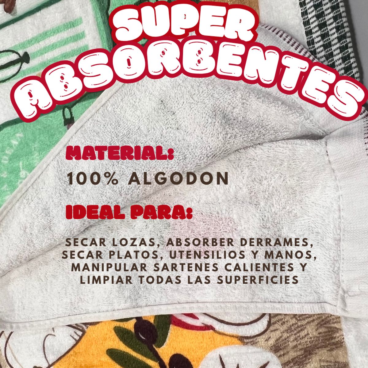 GARSIL - Pack 6 Paño De Cocina De Algodon Absorbente y extra Grueso