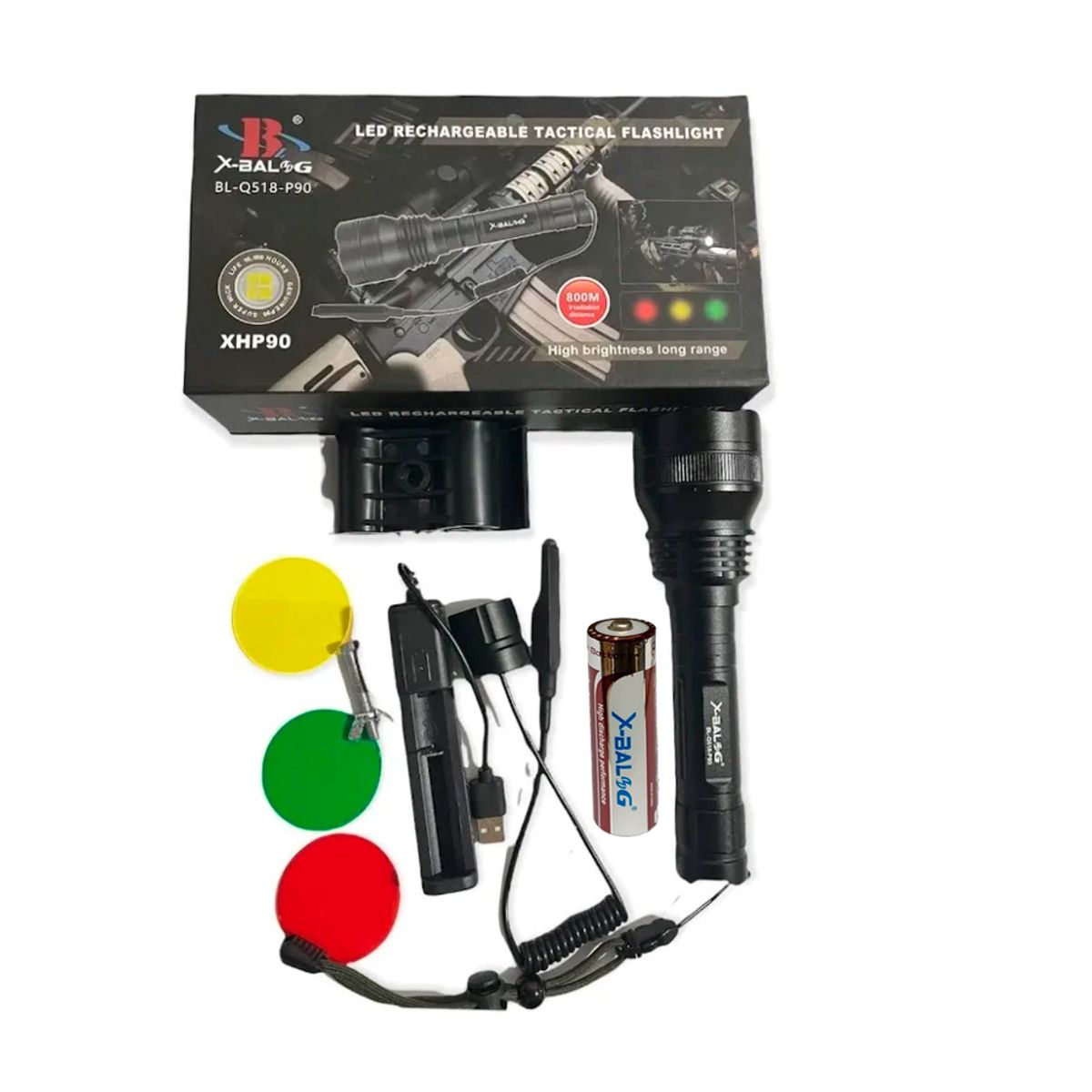GENERICO - Linterna led de caza Luz Roja verde amarilla blanca
