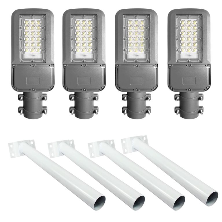 4 Luminarias Publica Pubstreet 60W IP65 Luz Fria con Soporte