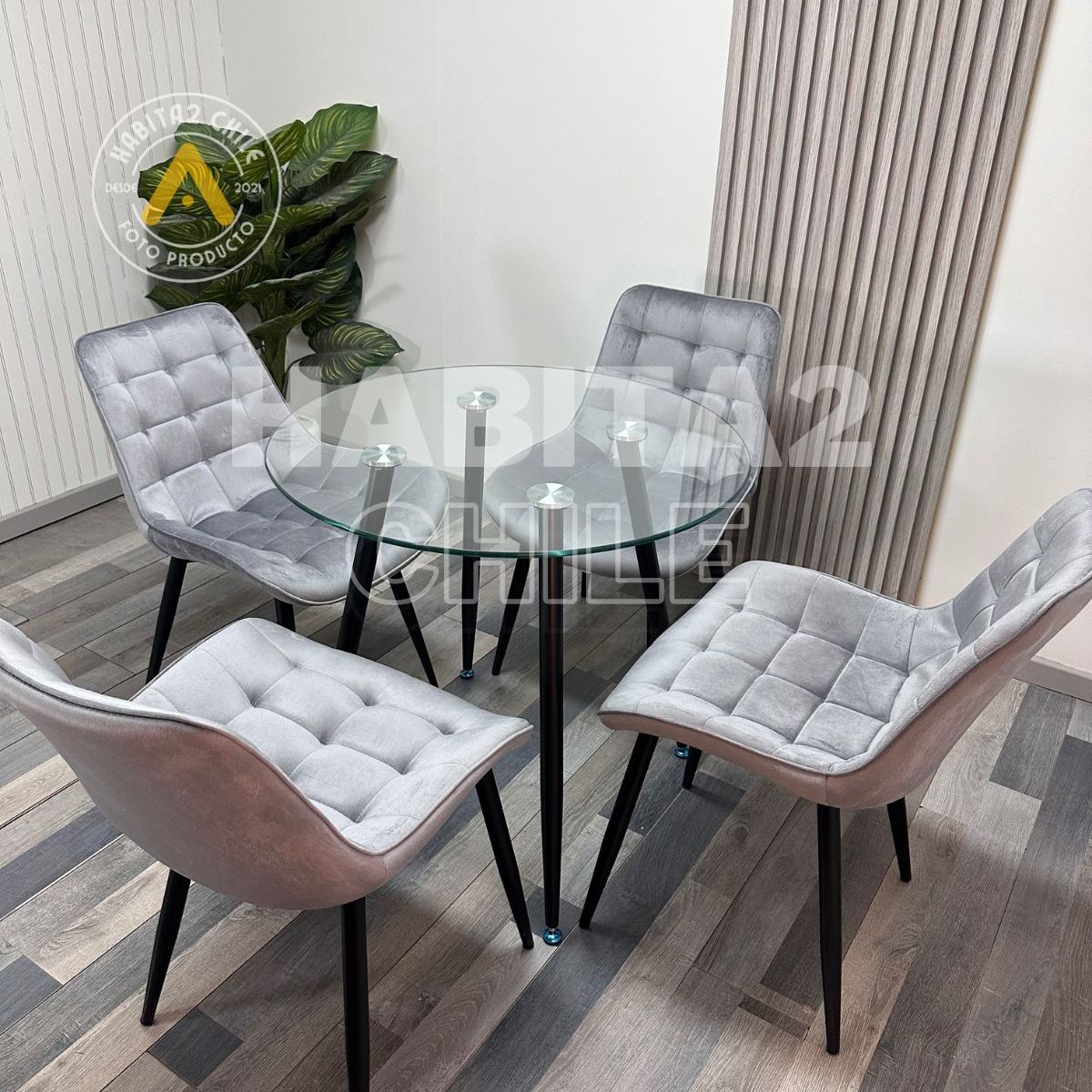 HABITA2 CHILE - Comedor Cuadros Minimalista 120 cm - 4 Puesto Gris…