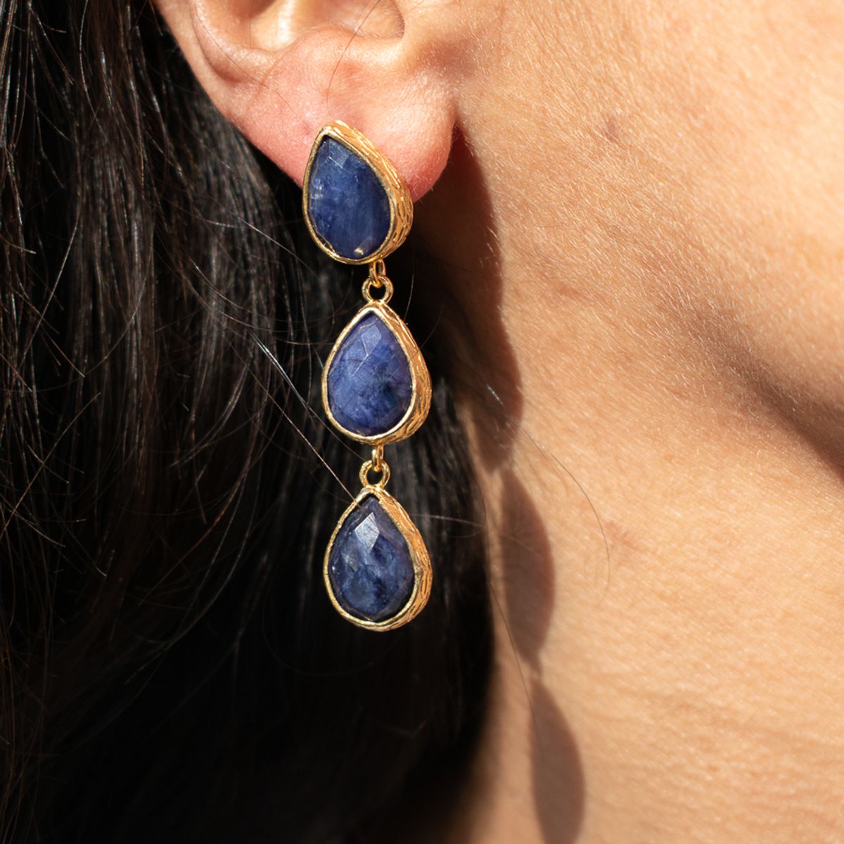 TURKUAZ - Aros Bukhara azules Baño de oro 22k-Hechos a mano en Turquía