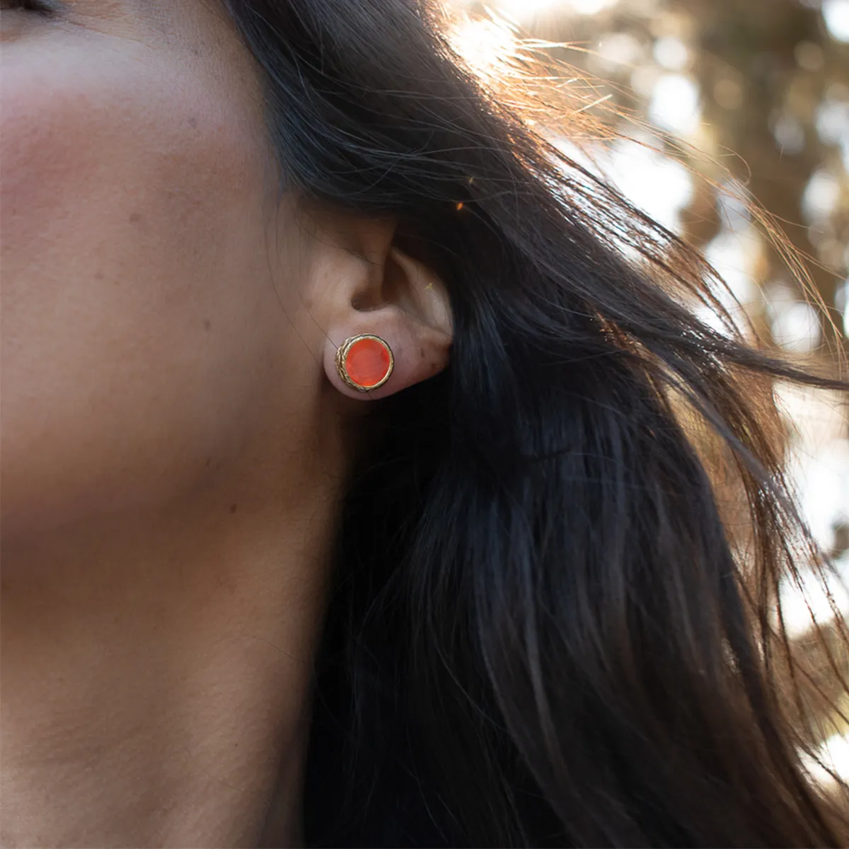 TURKUAZ - Aros Bruma Naranjos - Baño oro 22k y ojo de gato - Turquia