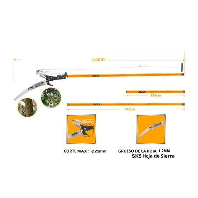 Imagen 2 del producto Tijera Corta Ramas con Mango Extensible 2,8 m Corte Alto Preciso y Potente
