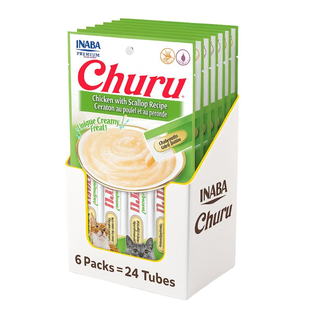 INABA - Churu Cat Pollo y Vieira 14g x4 - Pack 6 Unidades