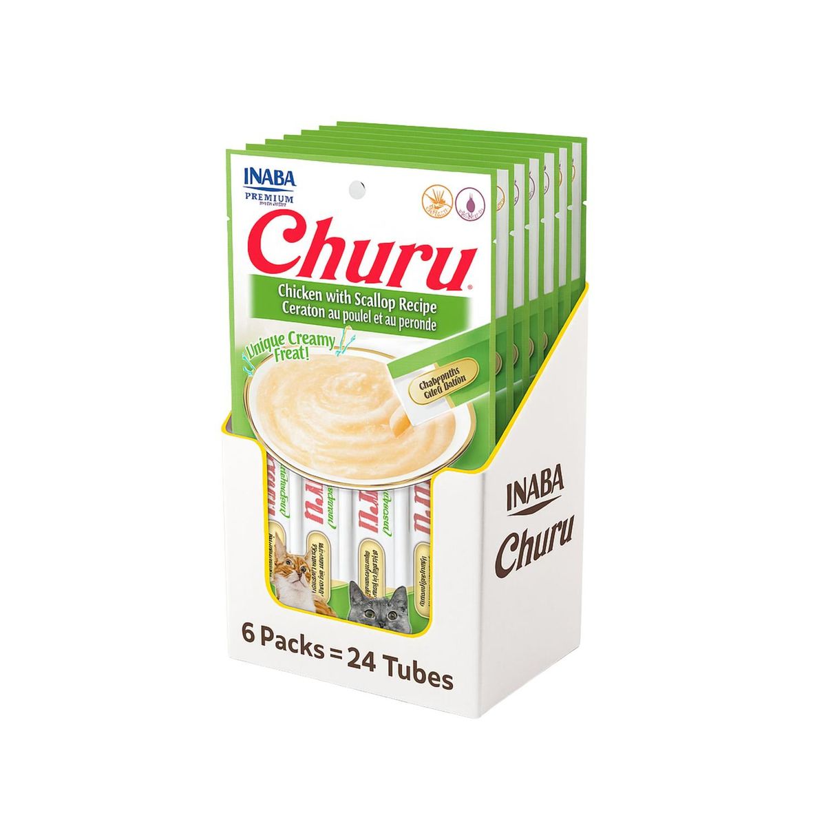 INABA - Churu Cat Pollo y Vieira 14g x4 - Pack 6 Unidades