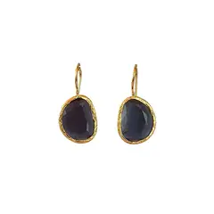 TURKUAZ - Aros turcos artesanales negros - Baño oro 22k Ojo de gato