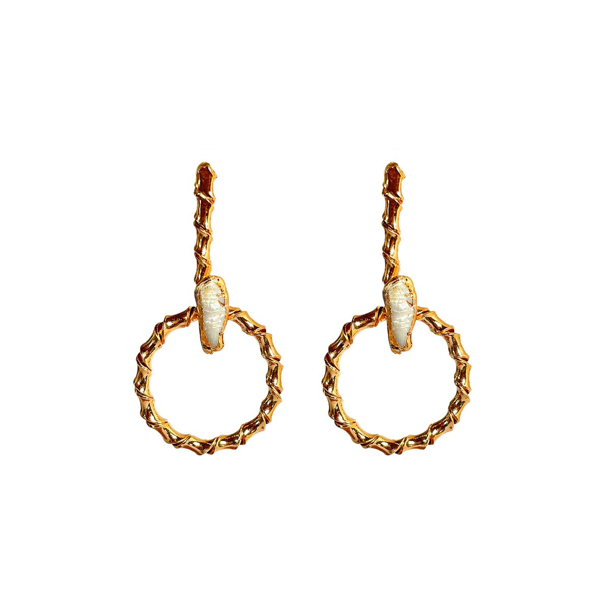 TURKUAZ - Aros Bambú Nácar - Baño de oro 22k- Hechos a mano en Turquía