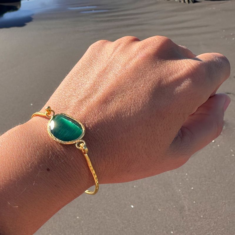 TURKUAZ - Pulsera Aura Verde Esmeralda - Baño de oro 22k