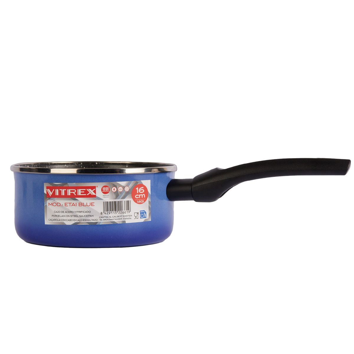 VITREX - Olla De Acero Sin Tapa Vitrex Etai Blue 16CM